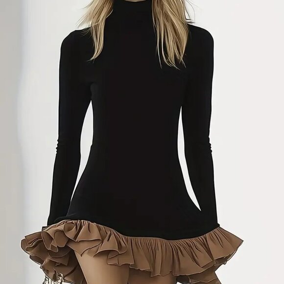 Gorgeous Ruffle Trimmed Turtleneck Dress - Picture 1 of 3